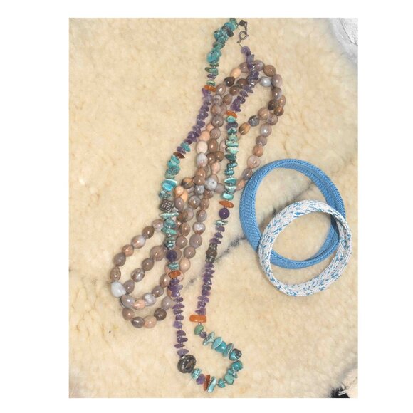 Vintage Woven Metal Bangles, Beaded Necklace and Turquoise Amethyst - Picture 1 of 8